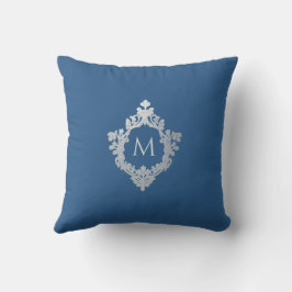 Monogram Classic Blue Elegant   Crest Kussen