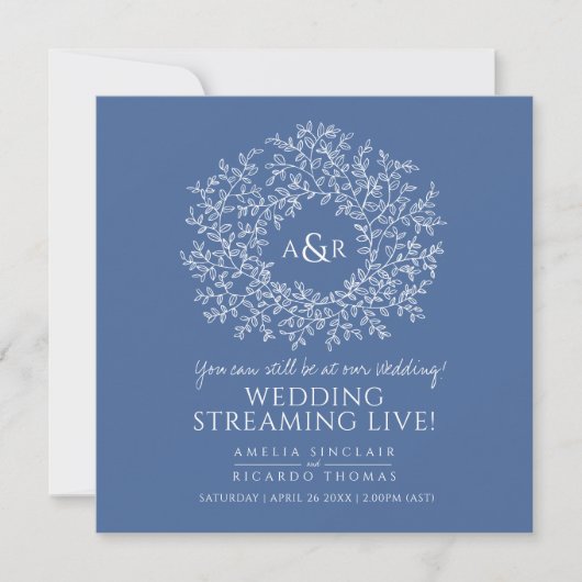 Monogram classic blue live-streamt huwelijk aankondiging (Voorkant)