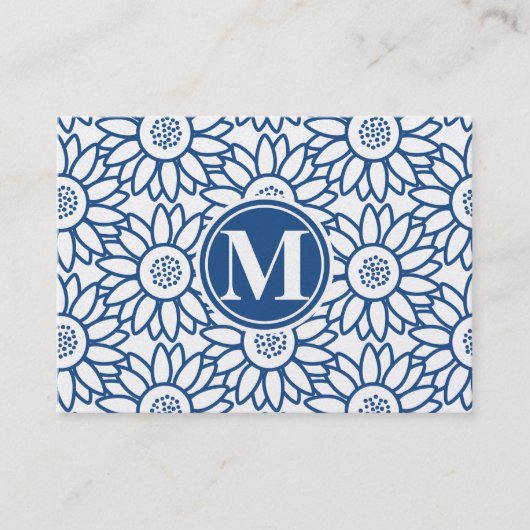 Monogram Classic Blue Sunflower Visitekaartje (Voorkant)
