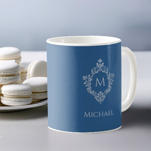 Monogram Classic Blue Vintage Wapen Initialen & Na Koffiemok
