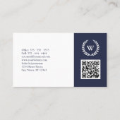 Monogram Classic Blue White QR Code Visitekaartje (Achterkant)