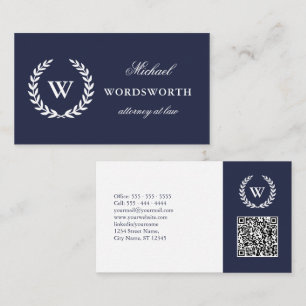 Monogram Classic Blue White QR Code Visitekaartje
