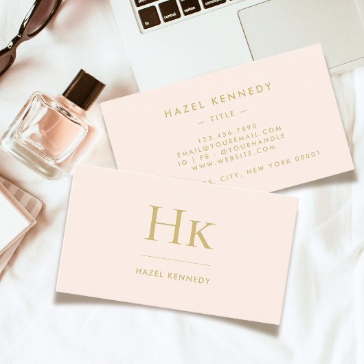 Monogram | Classic Blush Roze Goud Eenvoudige Chic Visitekaartje