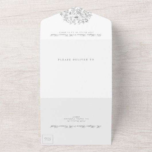 Monogram Classic Botanical Florals Wedding All In One Uitnodiging (Buitenkant)