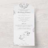 Monogram Classic Botanical Florals Wedding All In One Uitnodiging (Binnen)