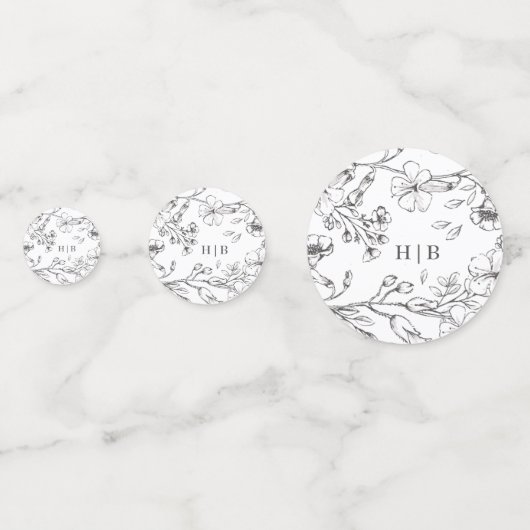 Monogram Classic Botanical Florals Wedding Confetti (Voorkanten)