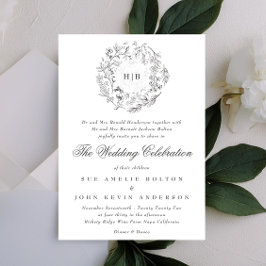 Monogram Classic Botanical Florals Wedding Kaart