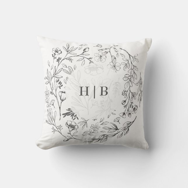 Monogram Classic Botanical Florals Wedding Kussen (Voorkant)