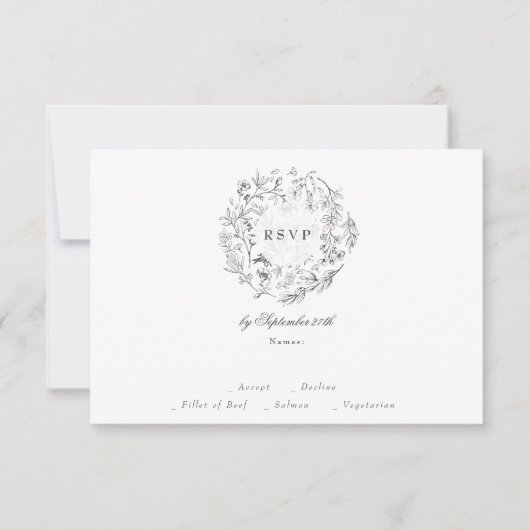 Monogram Classic Botanical Florals Wedding RSVP Kaartje (Voorkant)