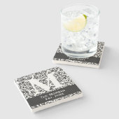 Monogram Classic Damask Familienaam Sign. Stenen Onderzetter (Zijkant)