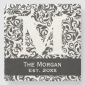 Monogram Classic Damask Familienaam Sign. Stenen Onderzetter (Voorkant)