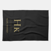 Monogram Classic Eenvoudig Elegant Zwart Goud Theedoek (Horizontaal)