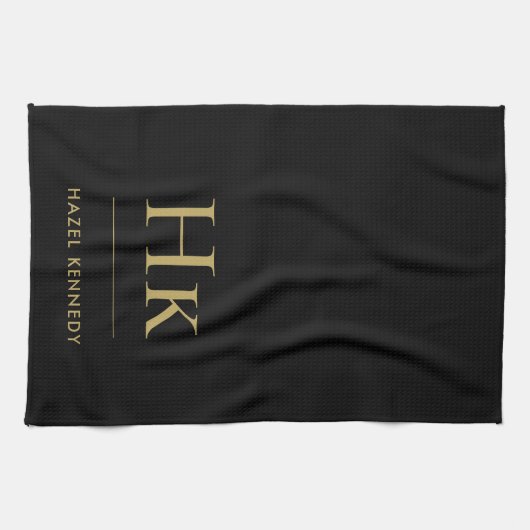 Monogram Classic Eenvoudig Elegant Zwart Goud Theedoek (Horizontaal)