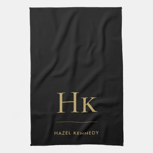 Monogram Classic Eenvoudig Elegant Zwart Goud Theedoek (Verticaal)