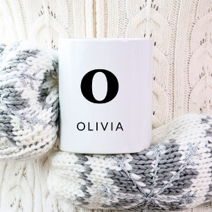 Monogram Classic Elegant 2 Initiaal Zwart Wit Koffiemok