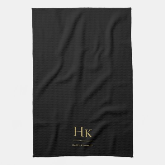 Monogram Classic Elegant Eenvoudig Minimaal Zwart  Theedoek (Verticaal)
