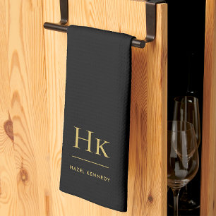 Monogram Classic Elegant Eenvoudig Minimaal Zwart Theedoek
