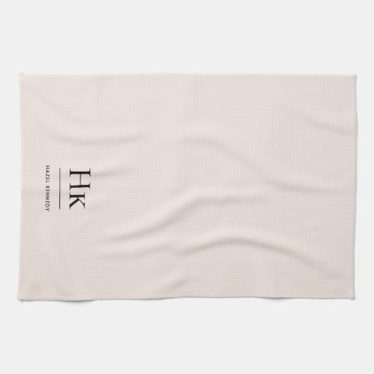 Monogram Classic Elegant Eenvoudige Minimale Blush Theedoek (Horizontaal)