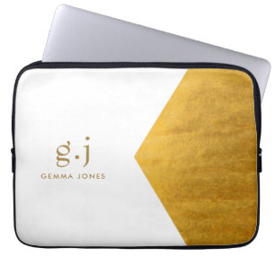 Monogram Classic Elegant Minimaal Goud Wit Laptop Sleeve