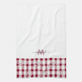 Monogram Classic Elegant Minimaal Rood en Wit Theedoek (Verticaal)