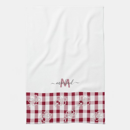 Monogram Classic Elegant Minimaal Rood en Wit Theedoek (Verticaal)