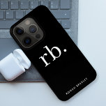 Monogram Classic Elegant Minimal Black en White iPhone 15 Pro Case<br><div class="desc">Een minimalistisch monogram ontwerp met grote typografische initialen in een klassieke doopvont met jouw naam hieronder op een eenvoudige zwarte achtergrond. Het perfecte aangepast cadeau of accessoire!</div>
