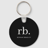 Monogram Classic Elegant Minimal Black en White Sleutelhanger (Voorkant)