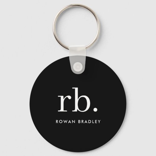 Monogram Classic Elegant Minimal Black en White Sleutelhanger (Voorkant)