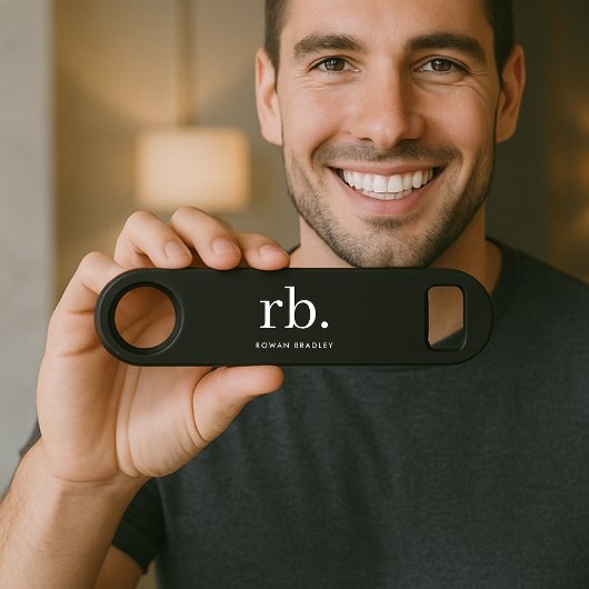 Monogram Classic Elegant Minimal Black en White Speed Flessenopener