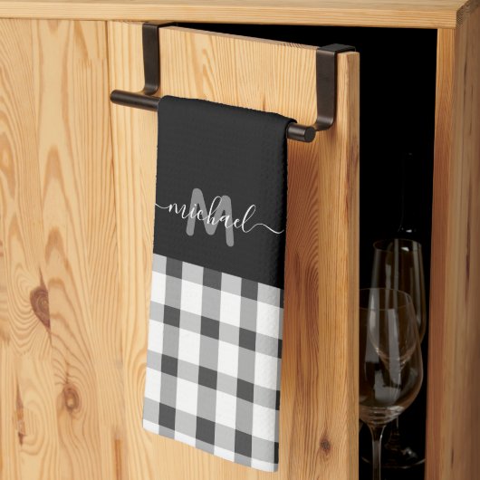 Monogram Classic Elegant Minimal Black en White Theedoek (Derde Gevouwen)