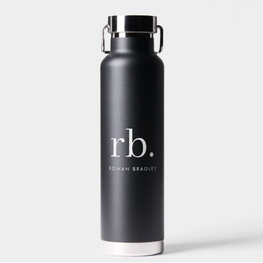 Monogram Classic Elegant Minimal Black en White Waterfles (Voorkant)