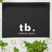 Monogram Classic Elegant Minimal Black & White Theedoek (Gevouwen)
