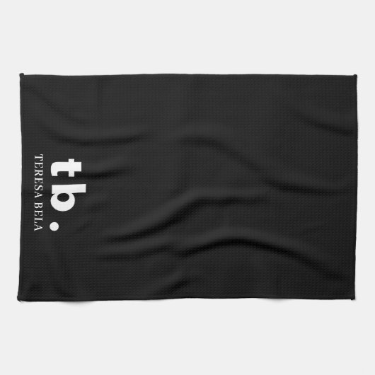 Monogram Classic Elegant Minimal Black & White Theedoek (Horizontaal)