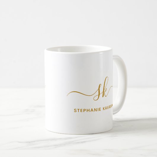 Monogram Classic Elegant Minimal Gold Script Koffiemok (Voorkant rechts)