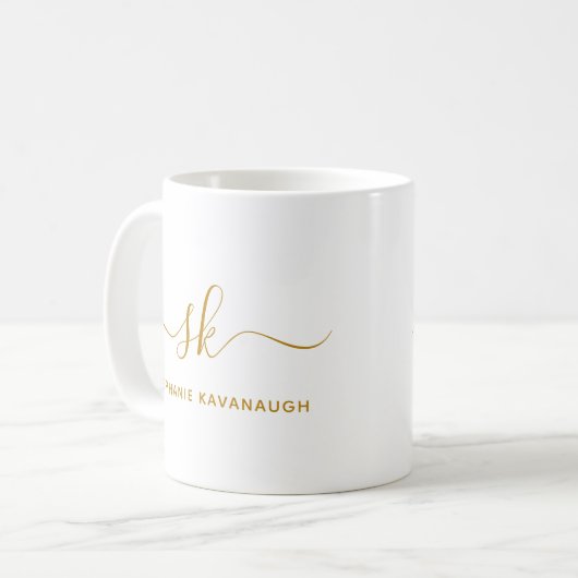 Monogram Classic Elegant Minimal Gold Script Koffiemok (Voorkant links)