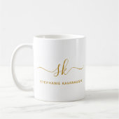 Monogram Classic Elegant Minimal Gold Script Koffiemok (Links)
