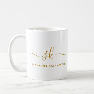 Monogram Classic Elegant Minimal Gold Script Koffiemok