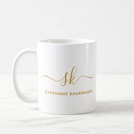 Monogram Classic Elegant Minimal Gold Script Koffiemok (Links)