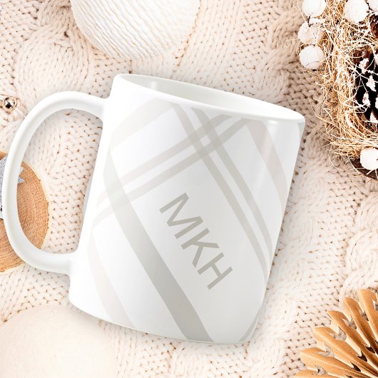 Monogram Classic Elegant Minimal White Plaid Naam Koffiemok