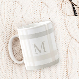 Monogram Classic Elegant Minimal White Plaid Naam Koffiemok