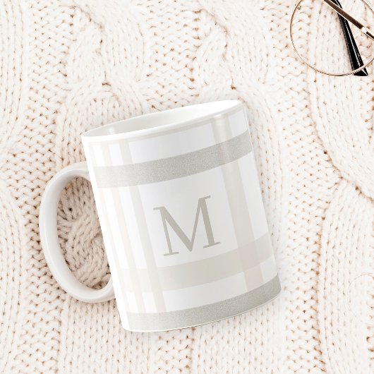 Monogram Classic Elegant Minimal White Plaid Naam Koffiemok