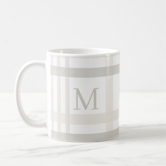 Monogram Classic Elegant Minimal White Plaid Naam Koffiemok (Links)