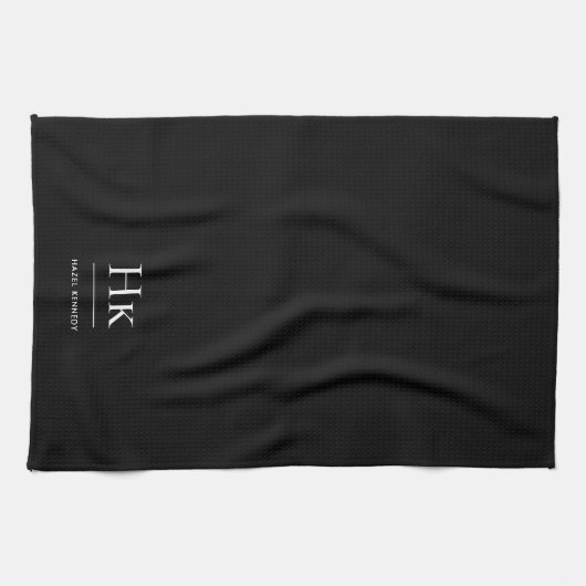 Monogram Classic Elegant Simple Minimal Black Theedoek (Horizontaal)