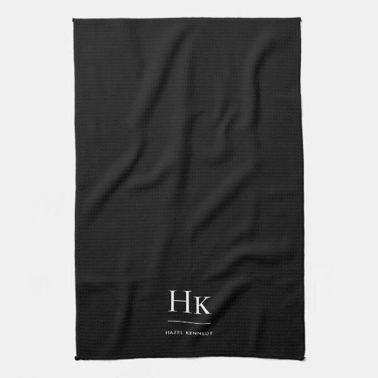 Monogram Classic Elegant Simple Minimal Black Theedoek (Verticaal)