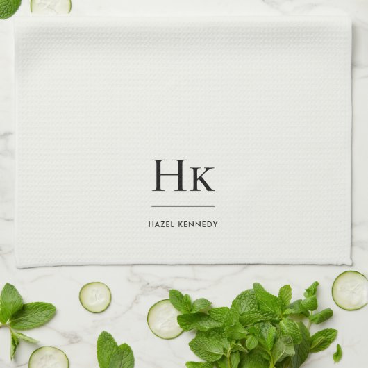 Monogram Classic Elegant Simple Minimalist Ivory Theedoek (Gevouwen)