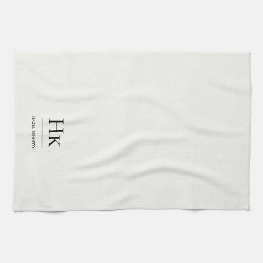 Monogram Classic Elegant Simple Minimalist Ivory Theedoek (Horizontaal)