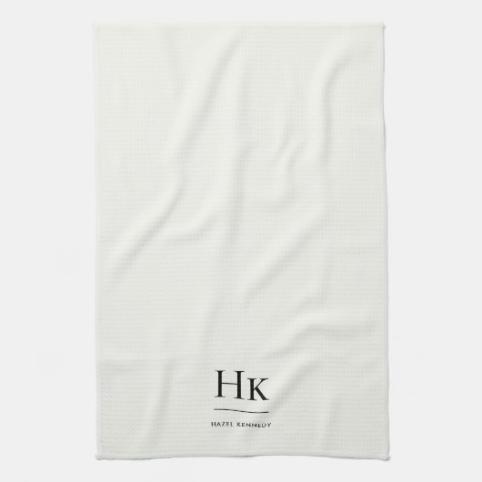 Monogram Classic Elegant Simple Minimalist Ivory Theedoek (Verticaal)