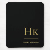 Monogram Classic Elegant Zwart Goud Initialen Muismat (Voorkant)