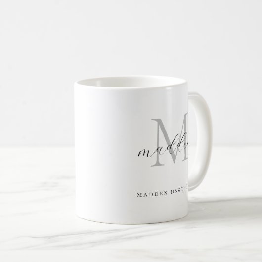 Monogram Classic Elegant Zwart Wit Script Naam Koffiemok (Voorkant rechts)