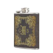 Monogram Classic Gold Lijst Antiek Leder Fancy Heupfles (Links)
